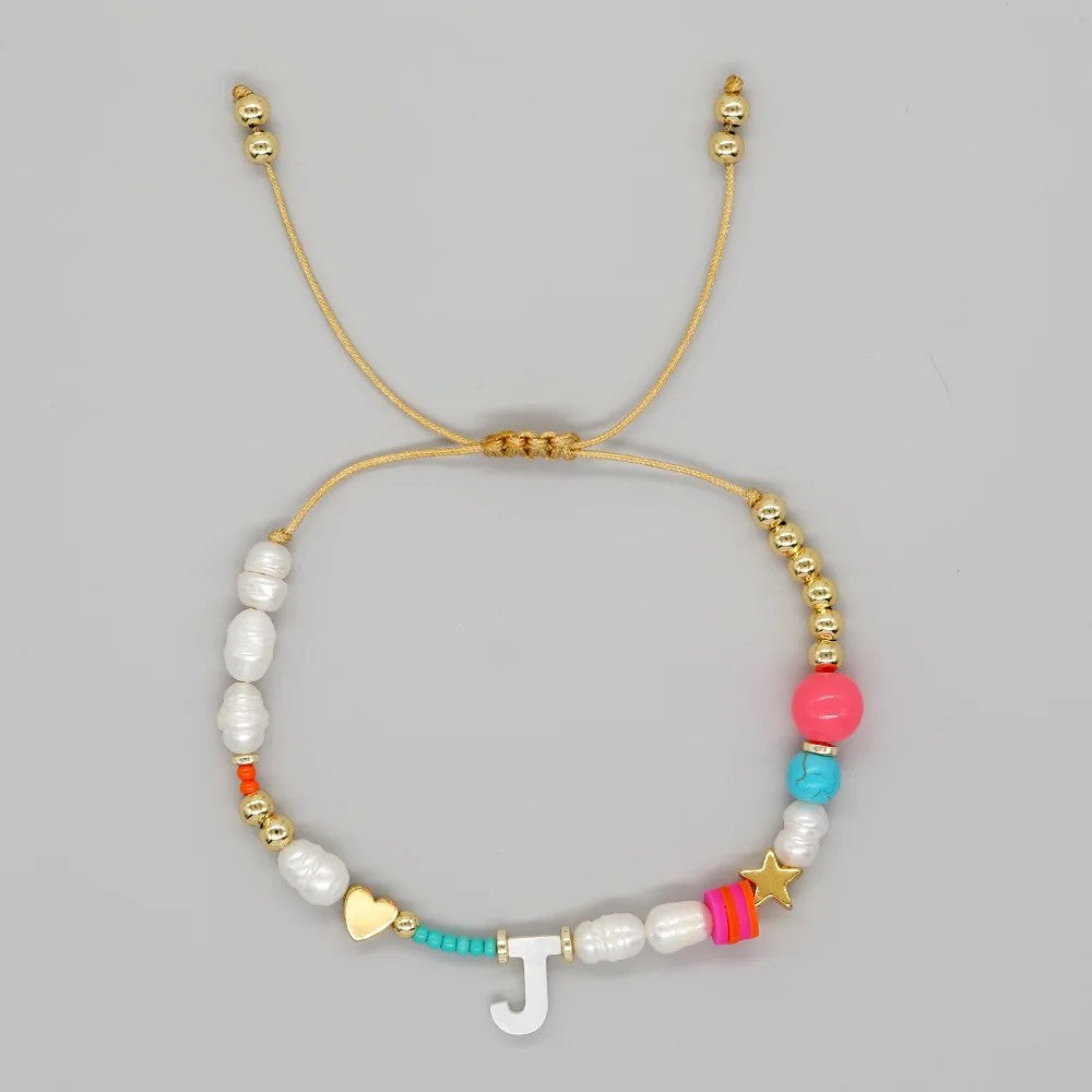 Pearl & Initial Beaded Bracelet