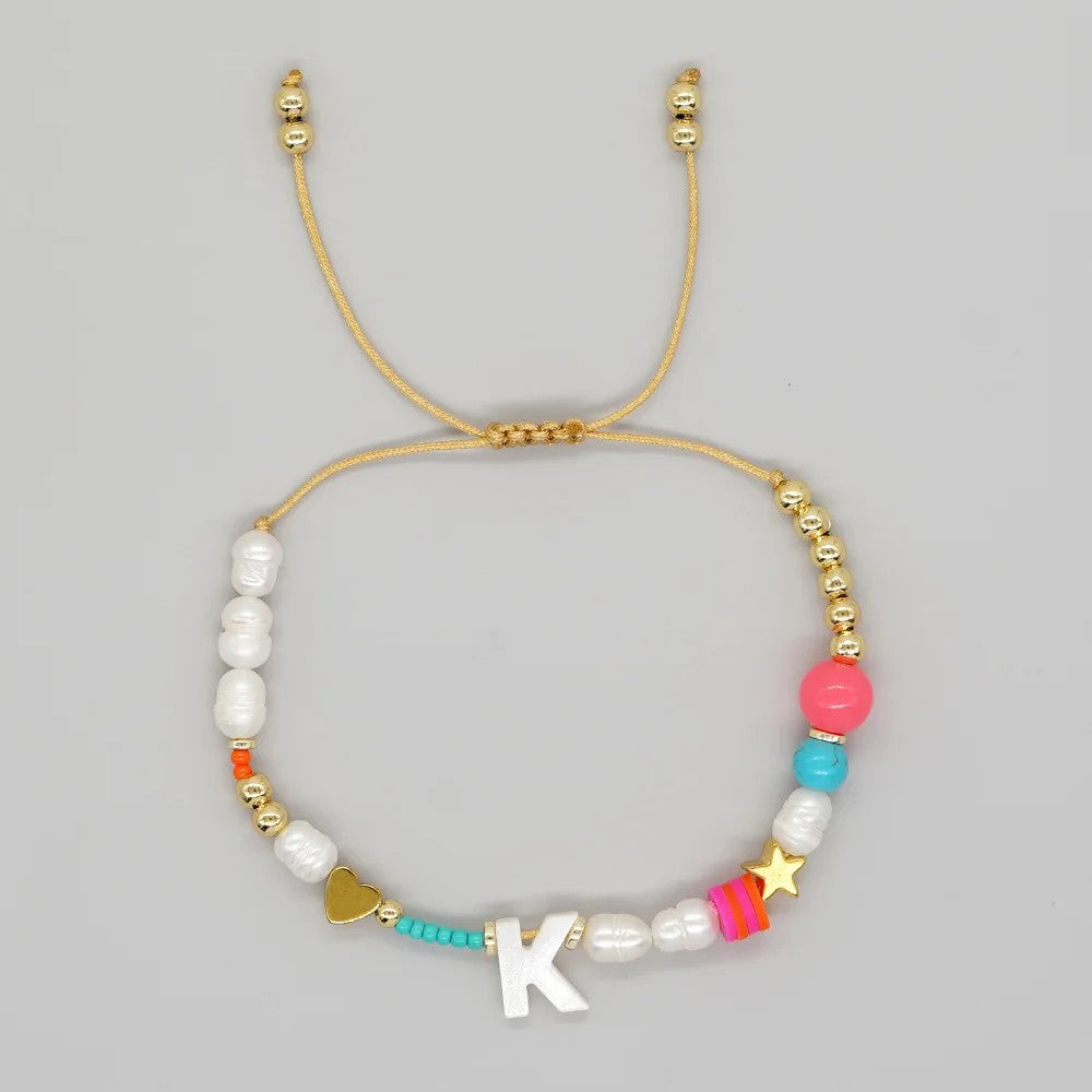 Pearl & Initial Beaded Bracelet