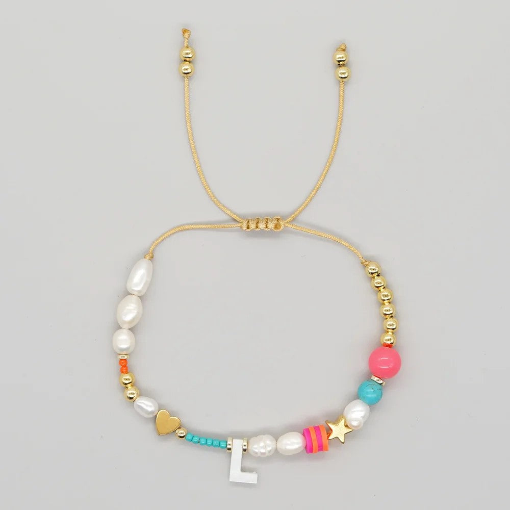 Pearl & Initial Beaded Bracelet