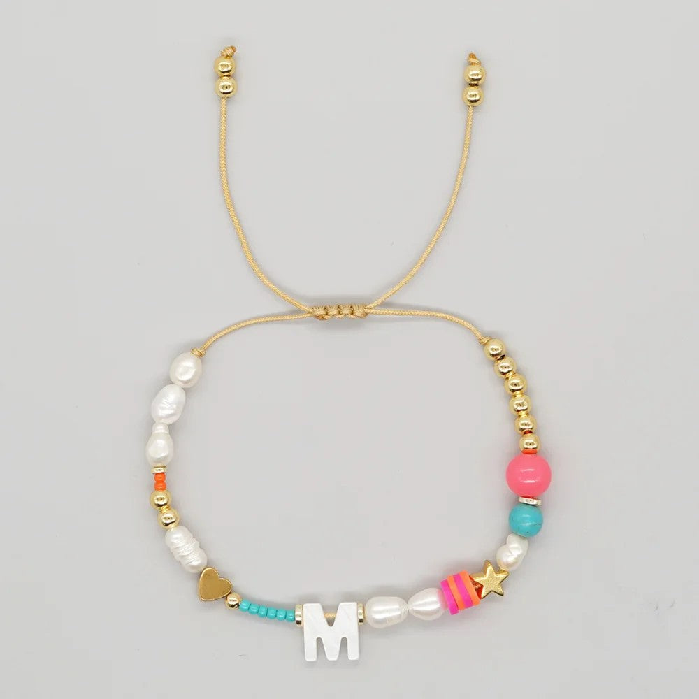 Pearl & Initial Beaded Bracelet