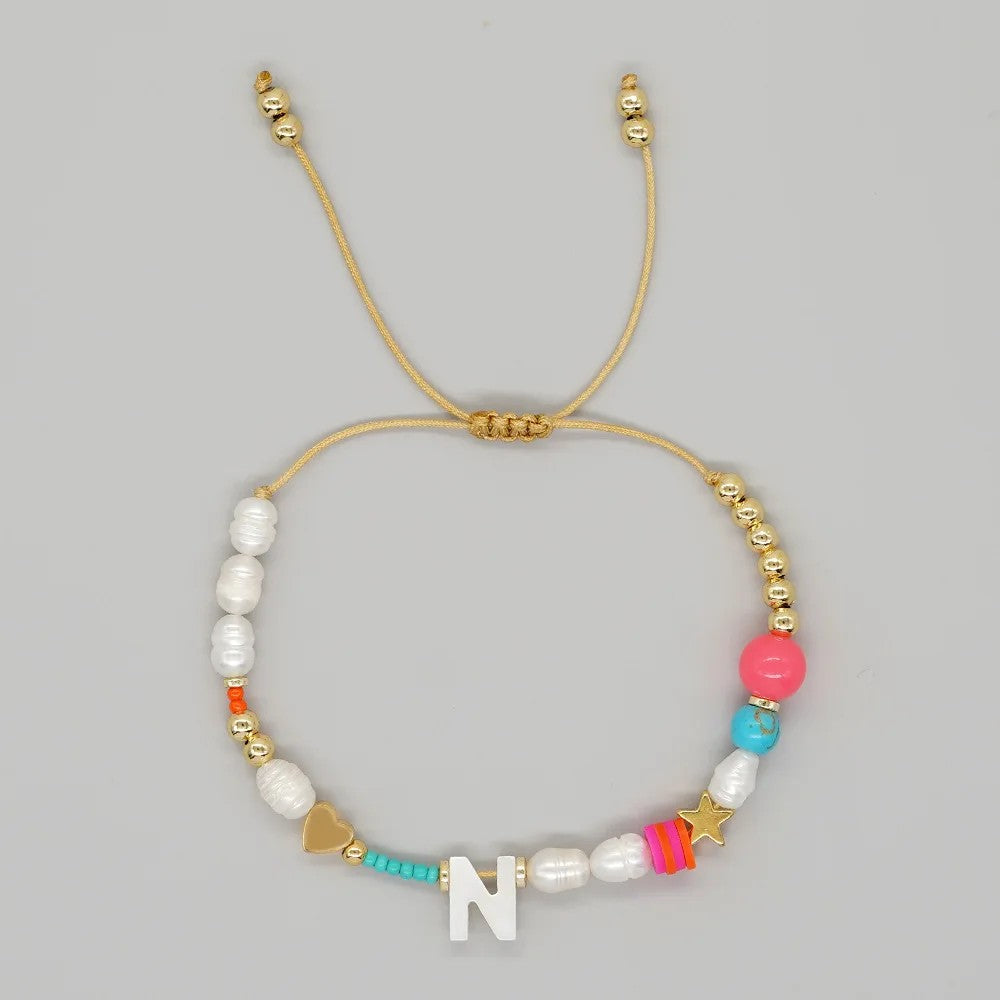 Pearl & Initial Beaded Bracelet