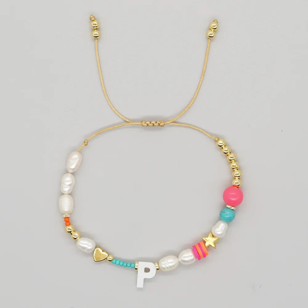 Pearl & Initial Beaded Bracelet