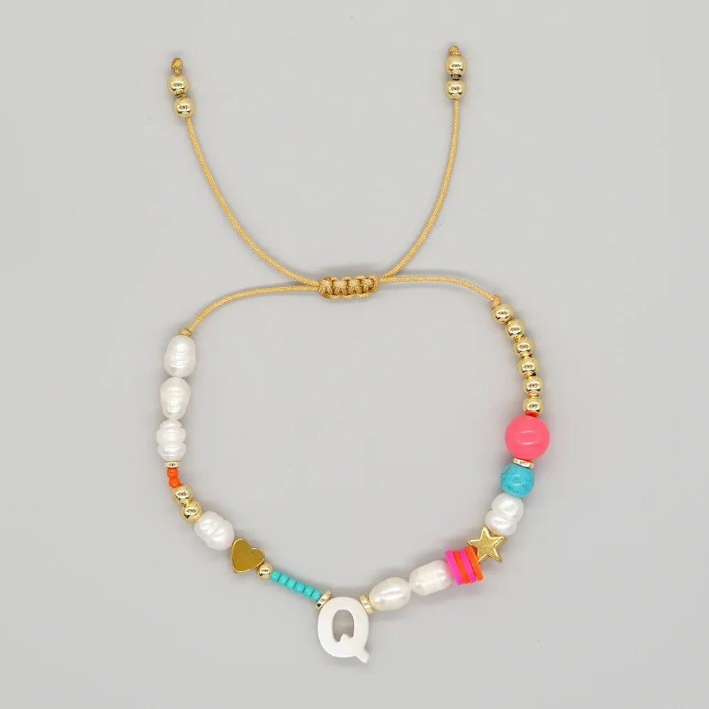 Pearl & Initial Beaded Bracelet