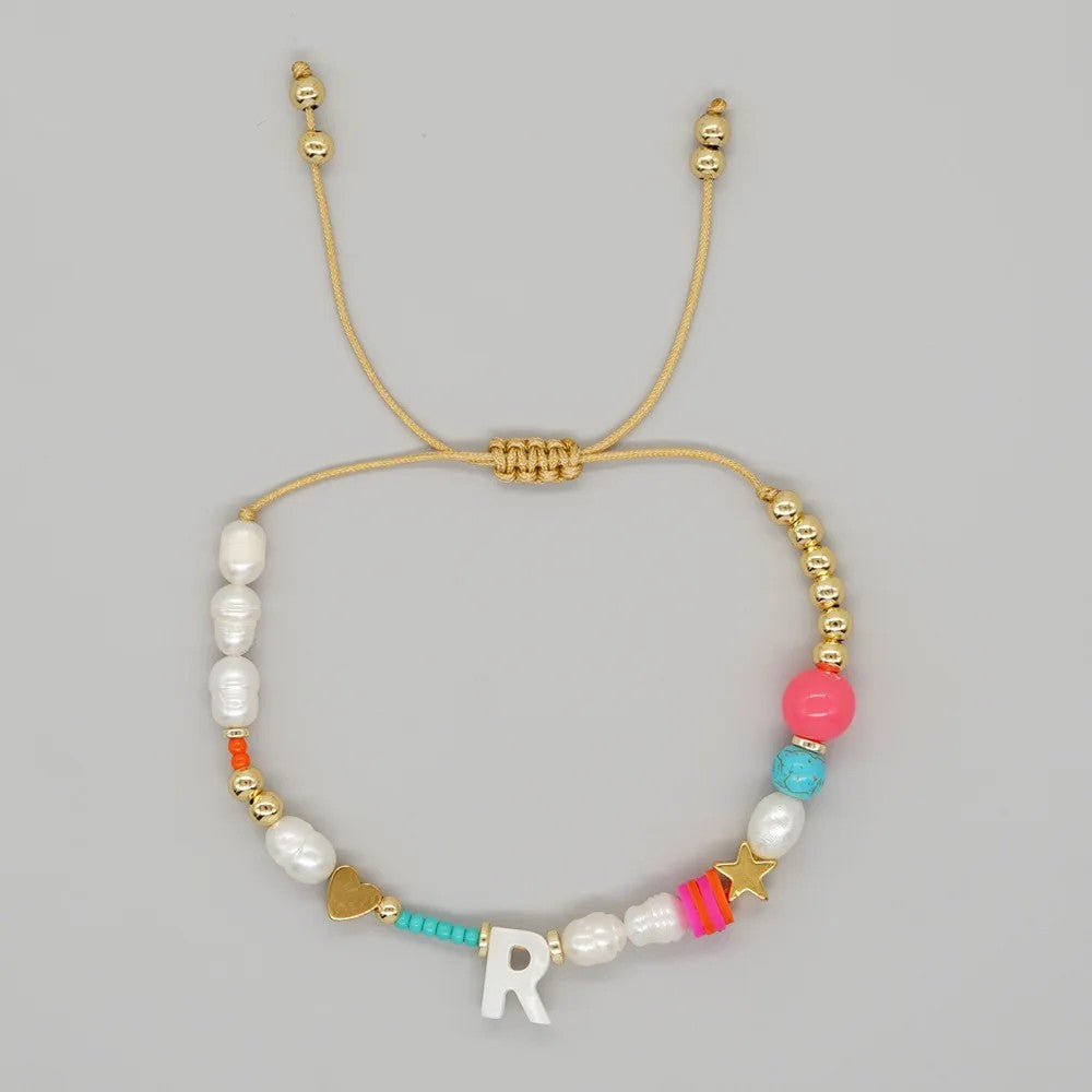 Pearl & Initial Beaded Bracelet