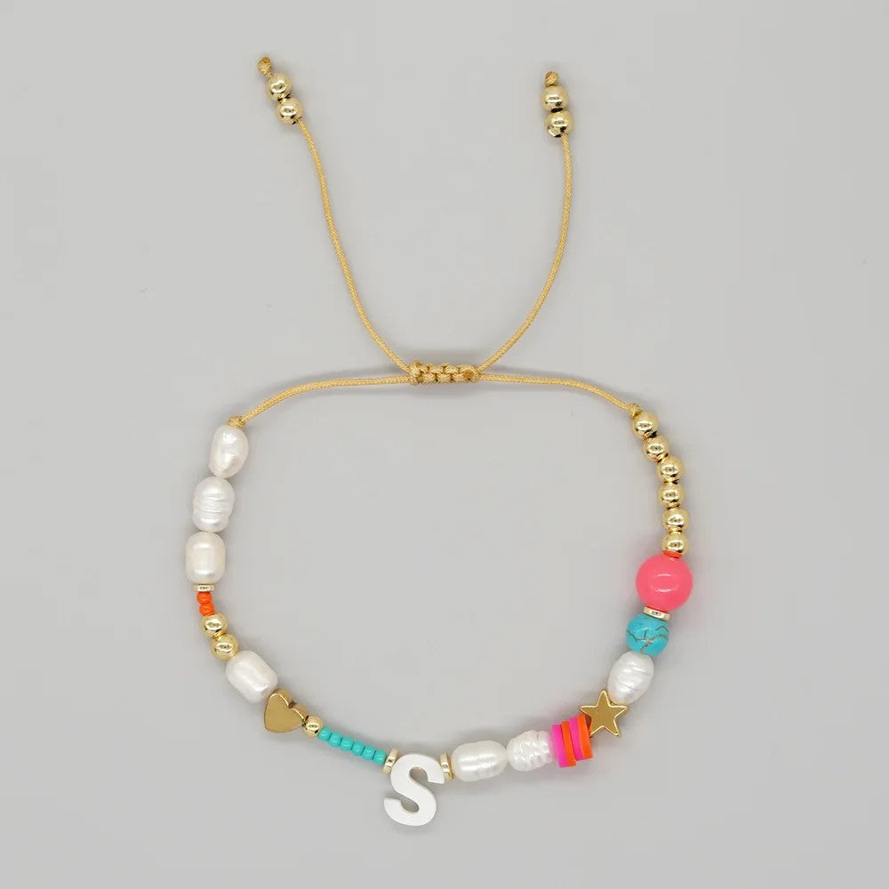 Pearl & Initial Beaded Bracelet