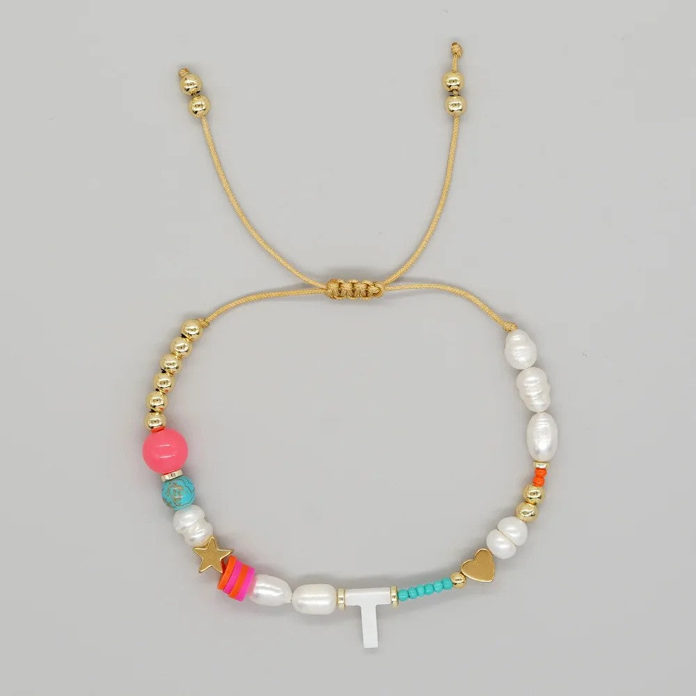 Pearl & Initial Beaded Bracelet