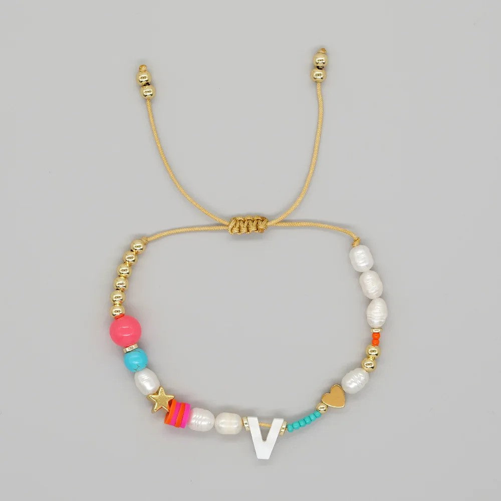 Pearl & Initial Beaded Bracelet