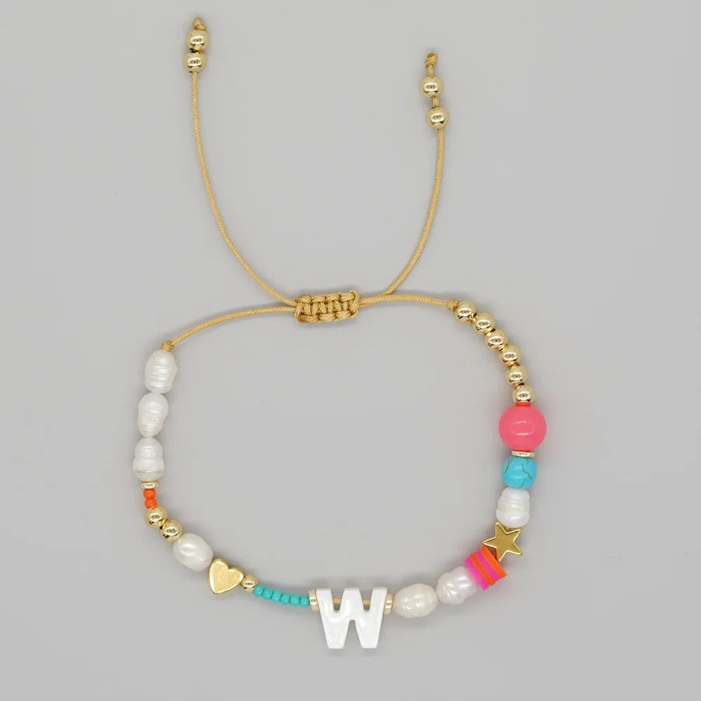 Pearl & Initial Beaded Bracelet