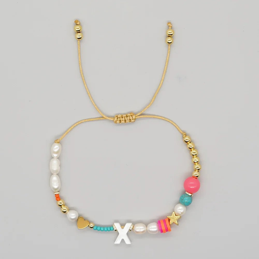Pearl & Initial Beaded Bracelet