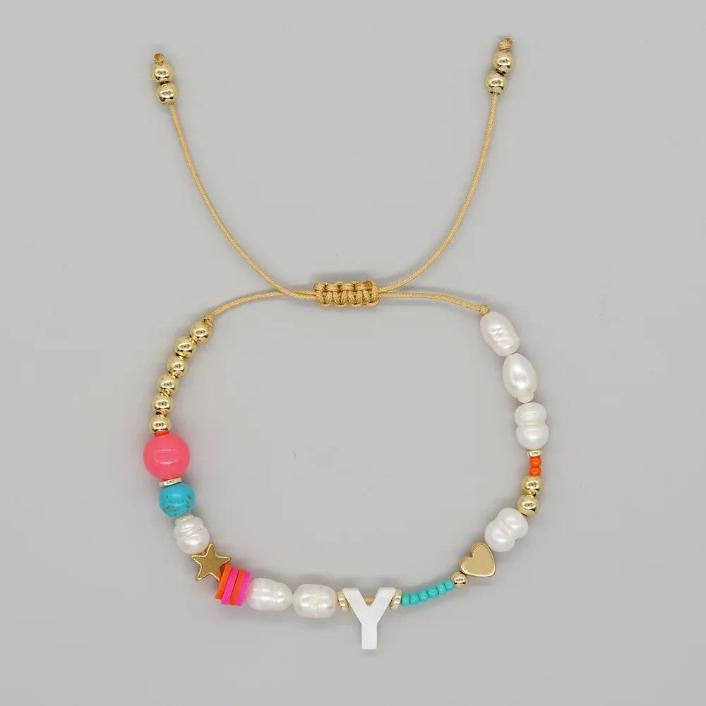 Pearl & Initial Beaded Bracelet