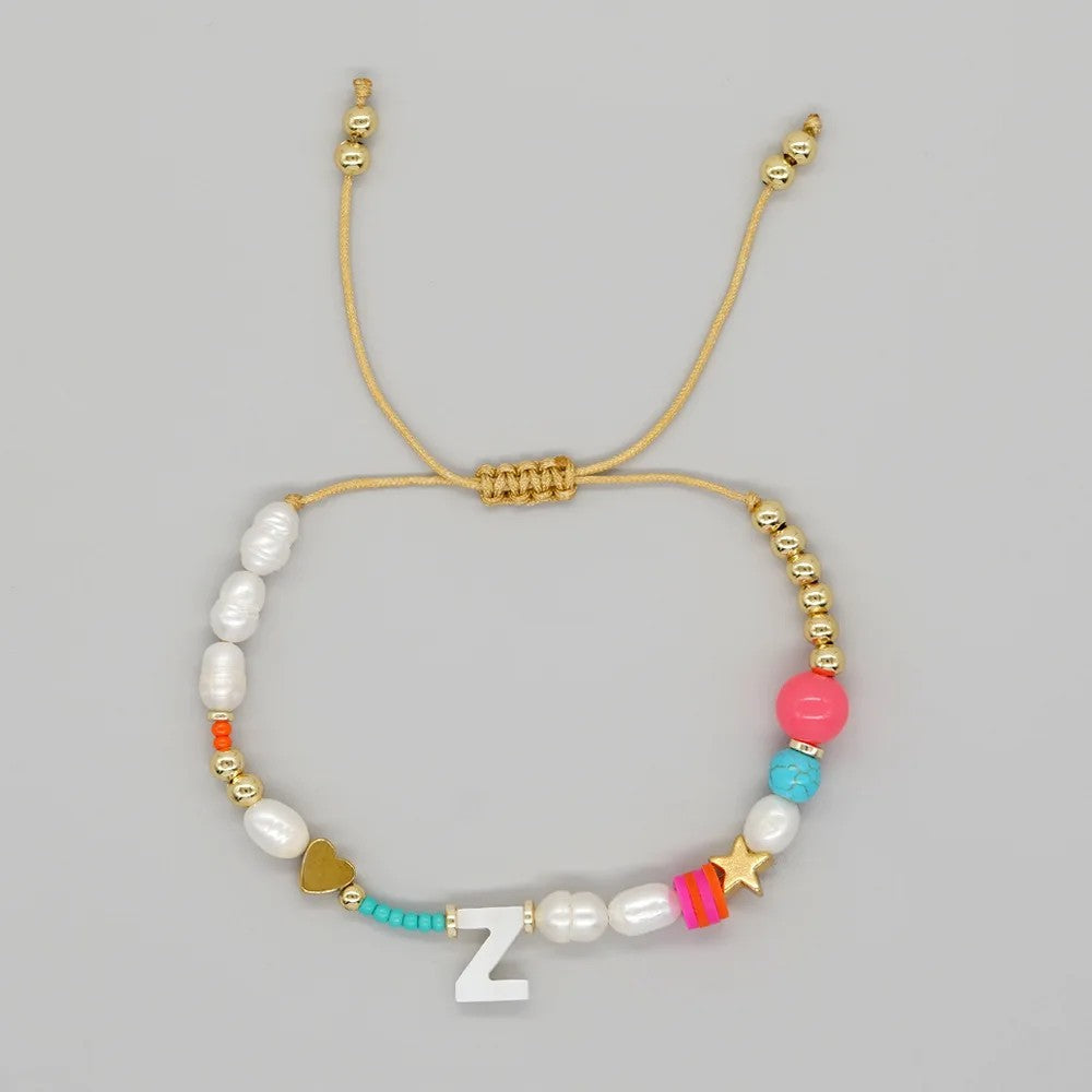 Pearl & Initial Beaded Bracelet