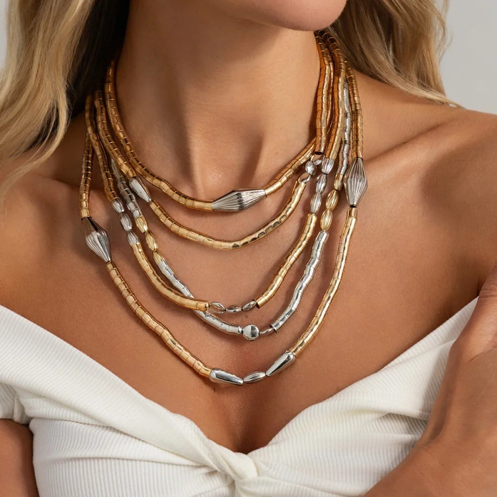 Layered Bamboo Necklace & Bracelet Set