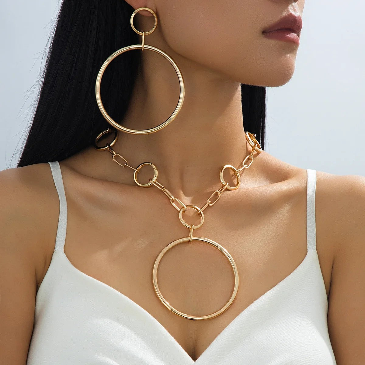 Large Circle Link Necklace & Earring Set