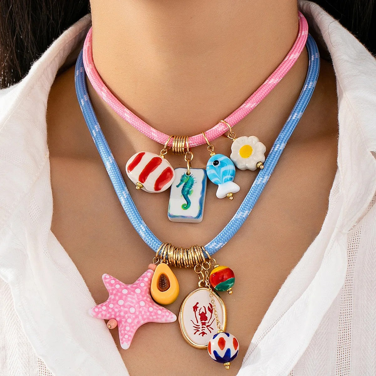 Pink Lobster Charm Necklace