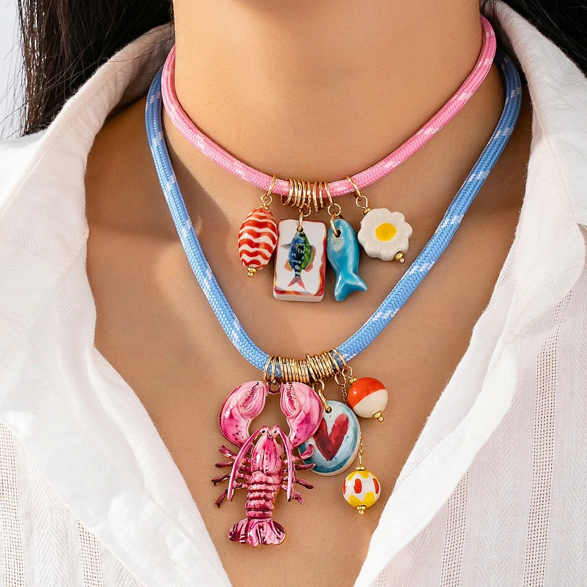 Pink Lobster Charm Necklace