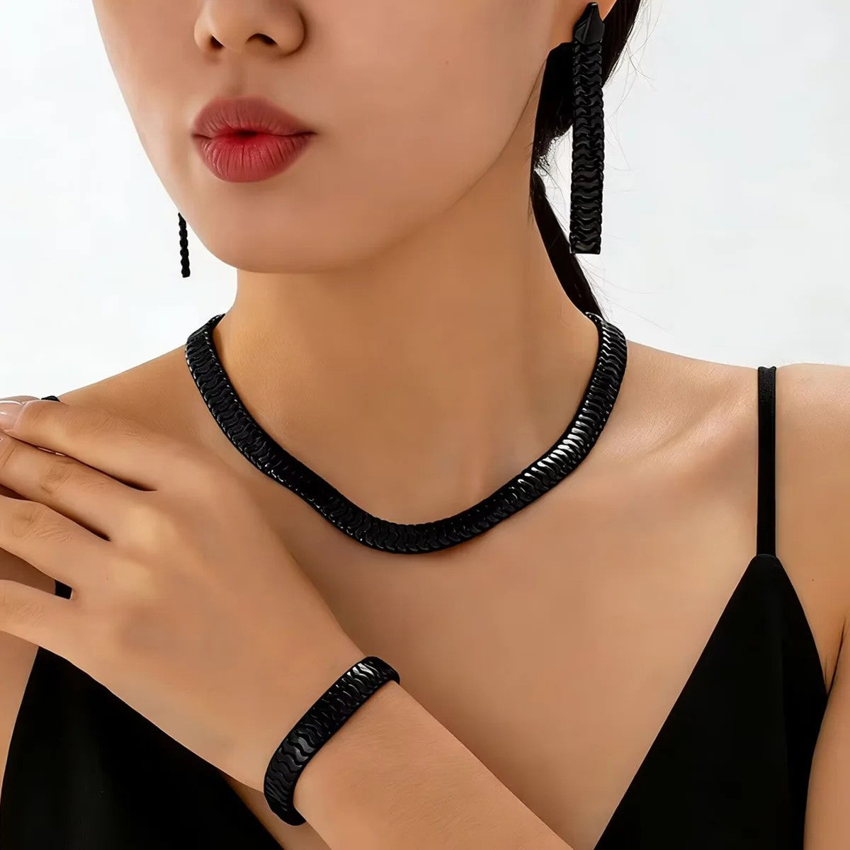 Silver Wave Link Jewelry Set