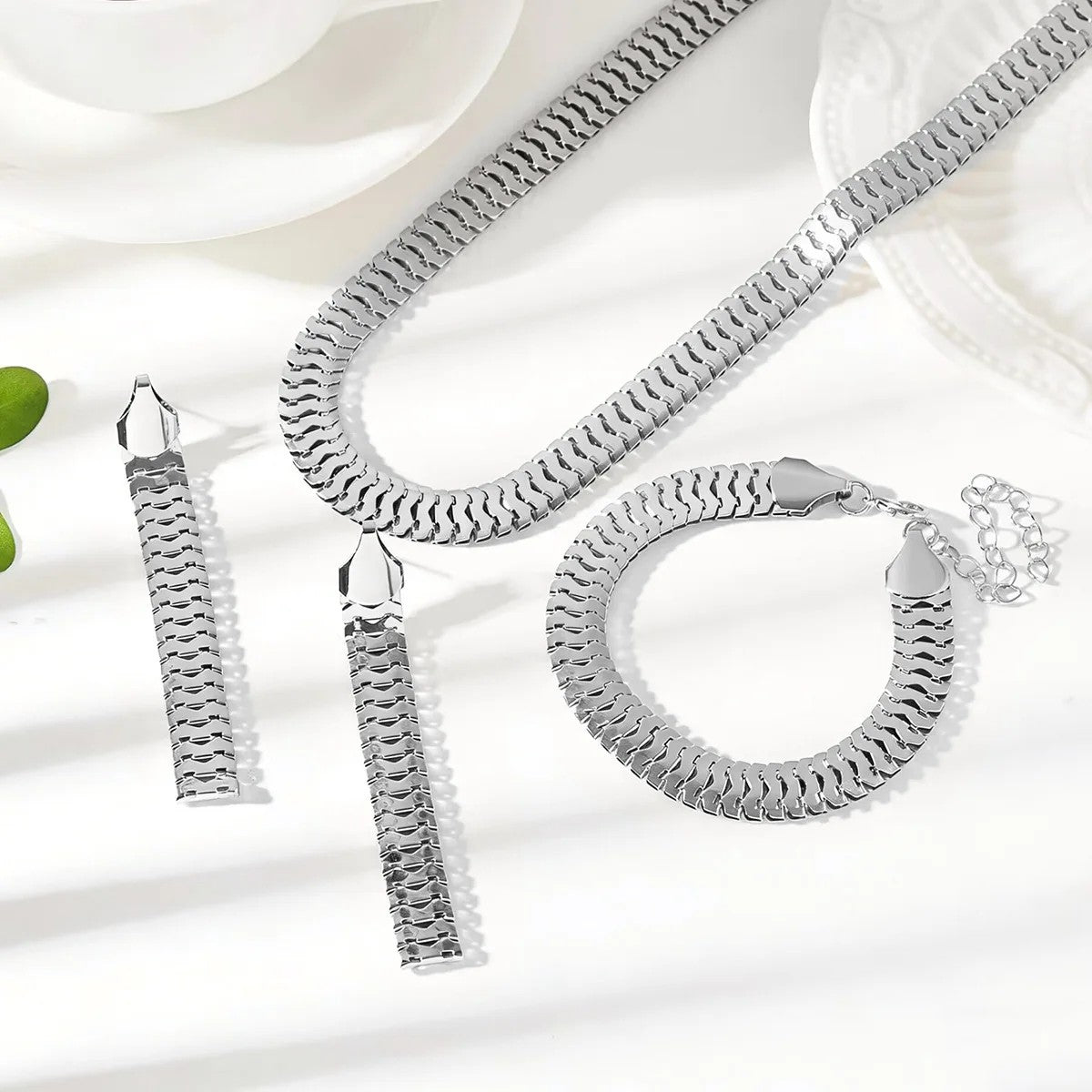 Silver Wave Link Jewelry Set