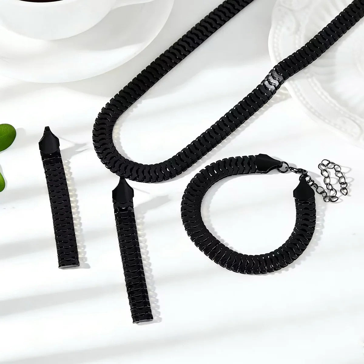 Silver Wave Link Jewelry Set