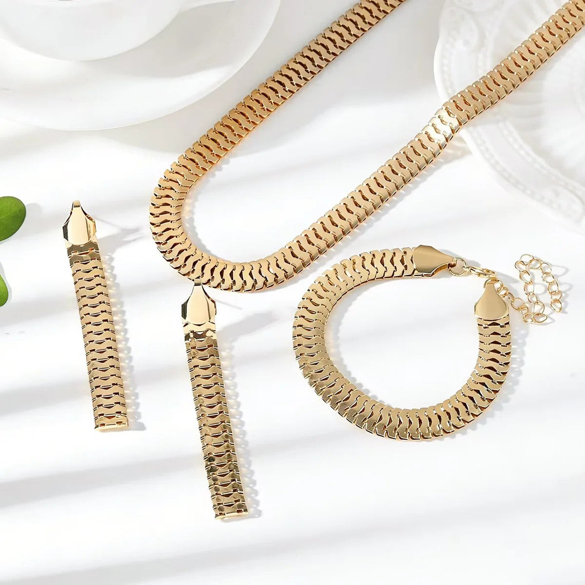 Silver Wave Link Jewelry Set