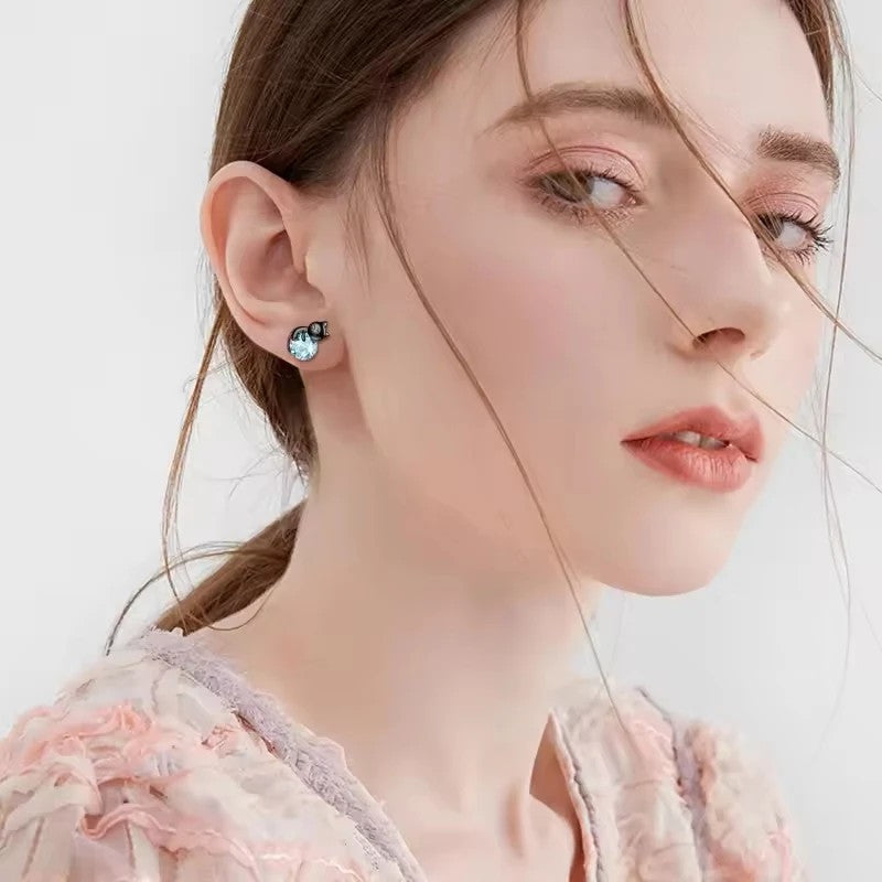 Black Cat Blue Crystal Stud Earrings