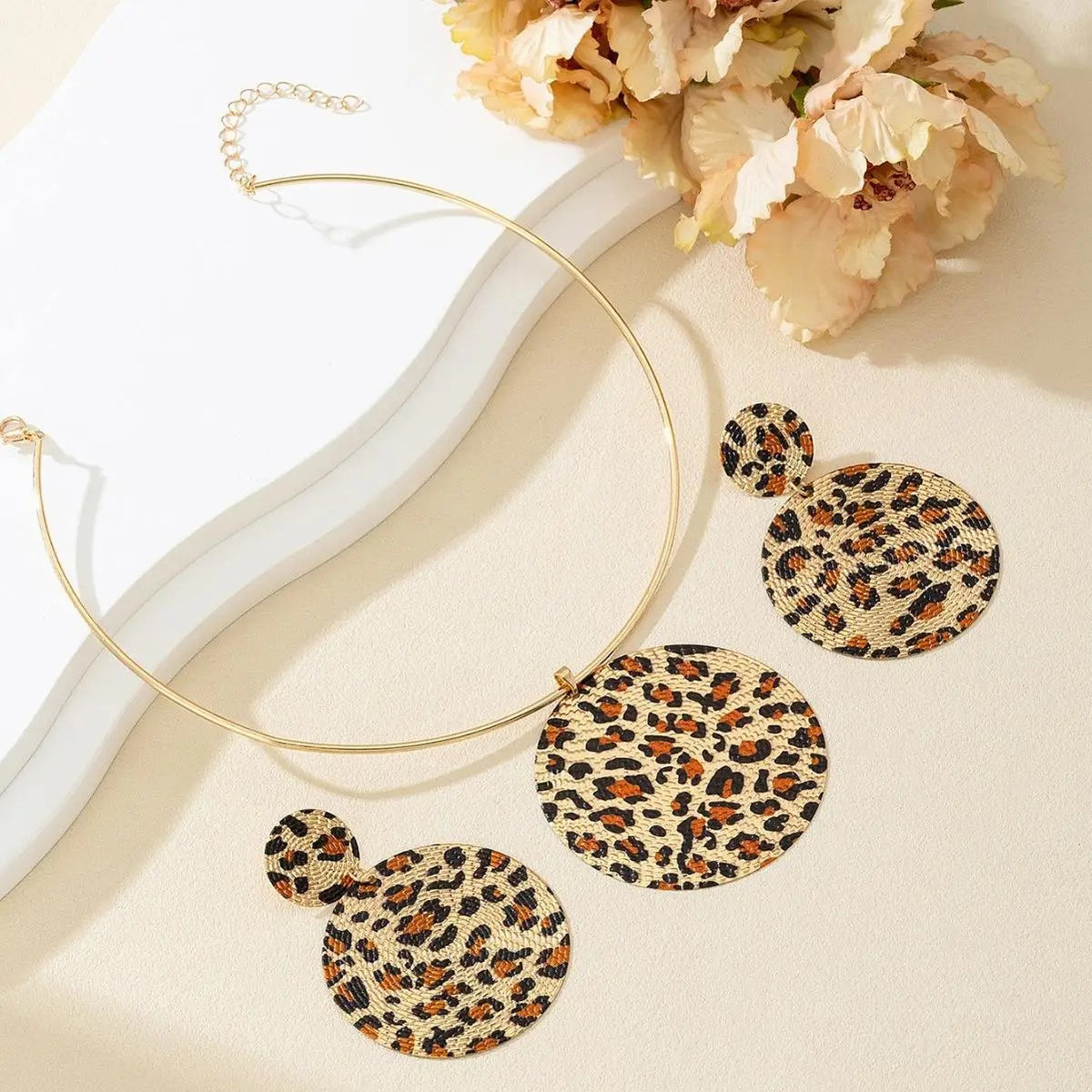 Leopard Print Circle Necklace & Earring Set