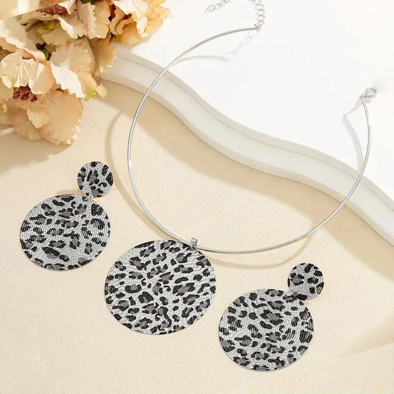 Leopard Print Circle Necklace & Earring Set