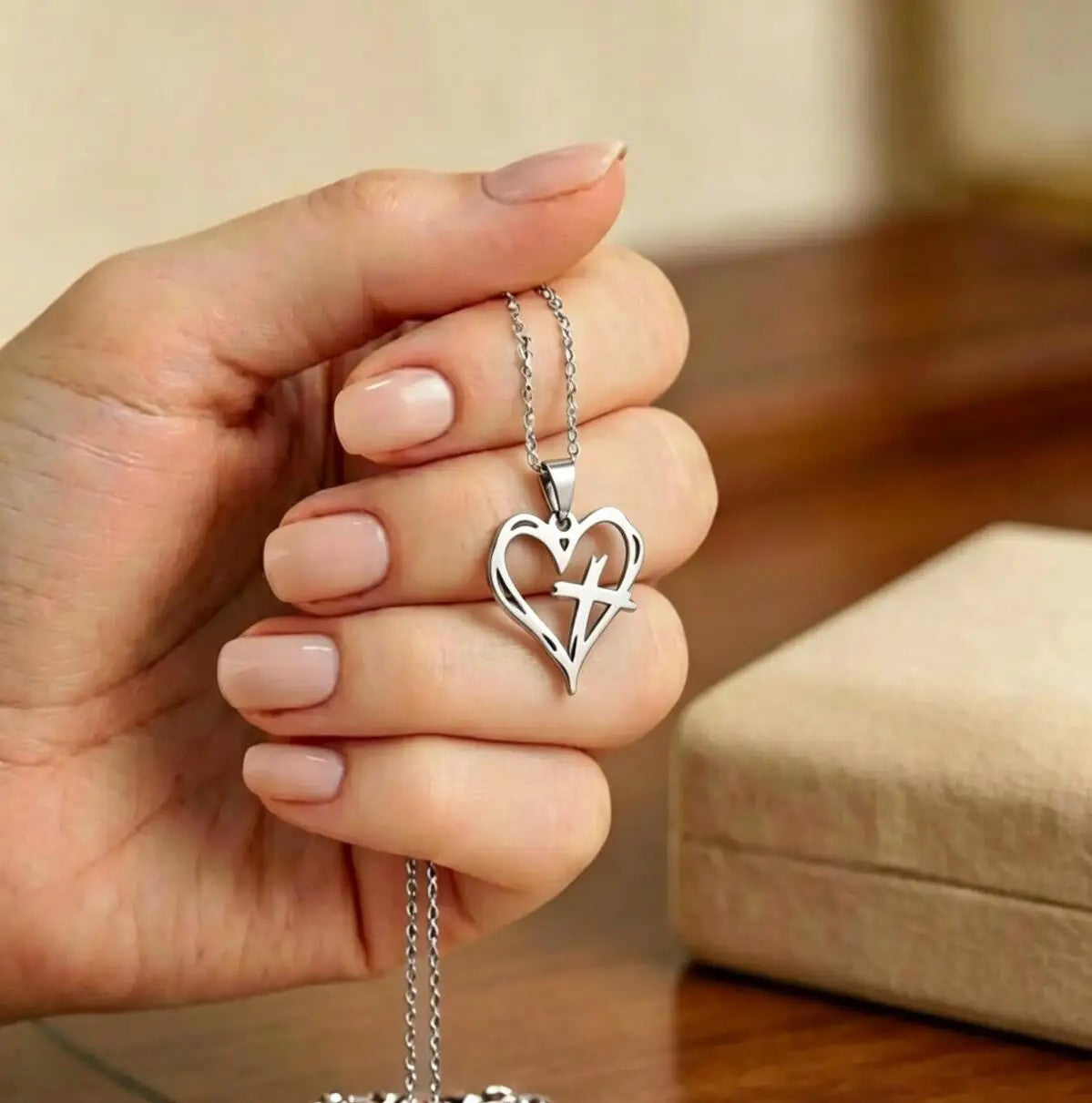 Open Heart Cross Pendant Necklace