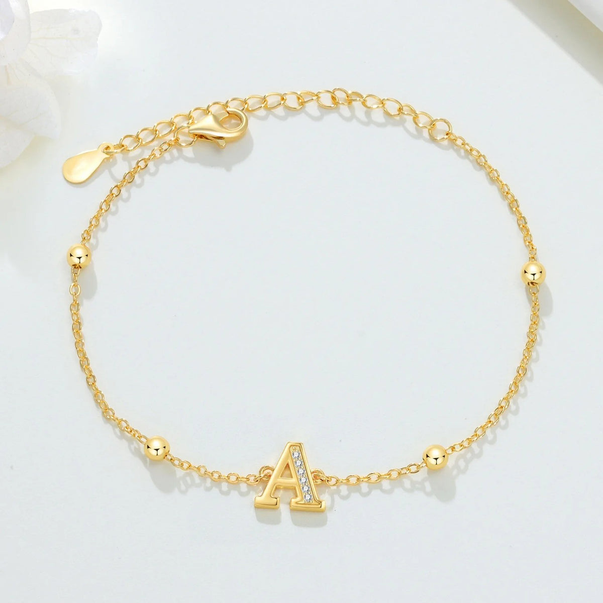 Crystal Initial Bead Chain Bracelet