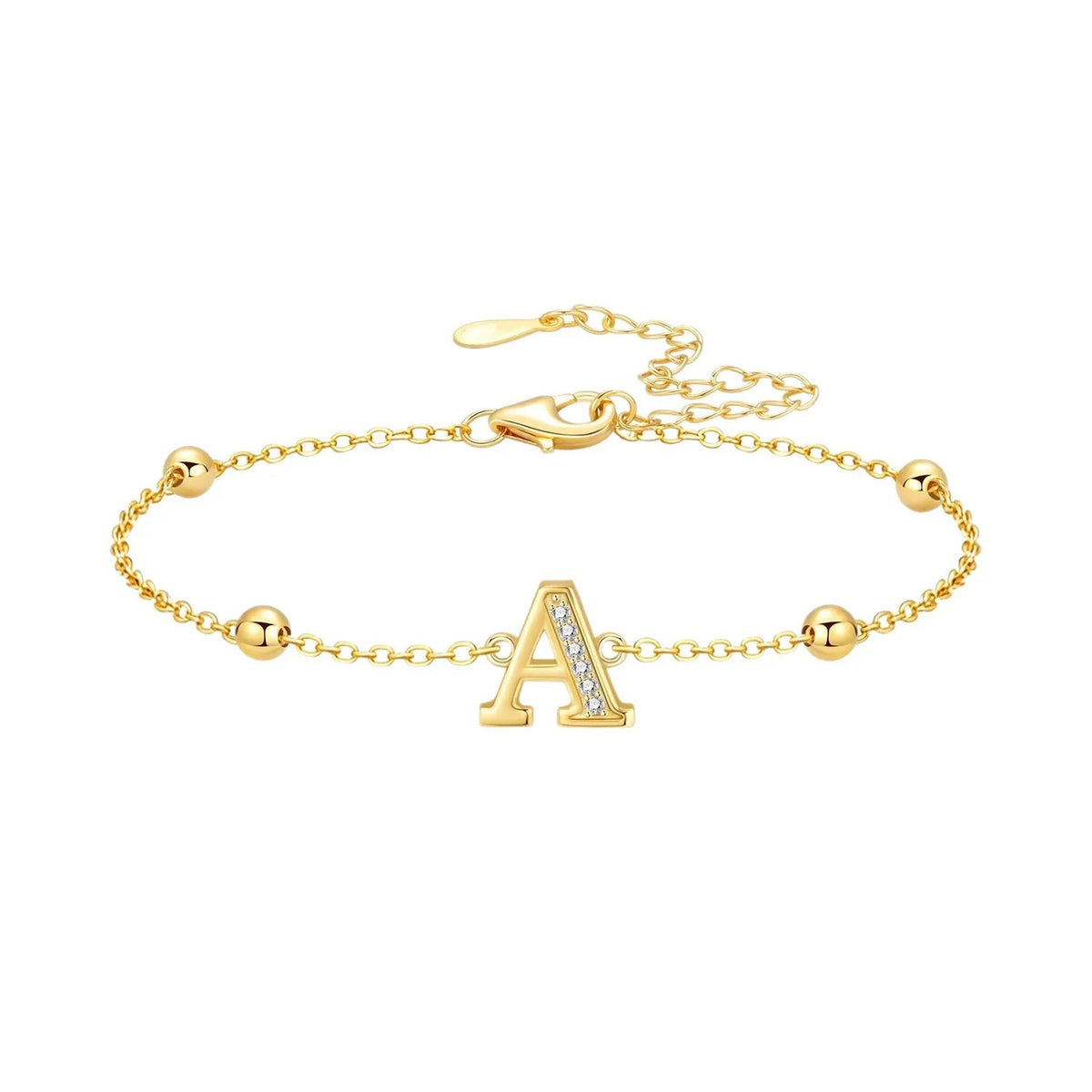 Crystal Initial Bead Chain Bracelet