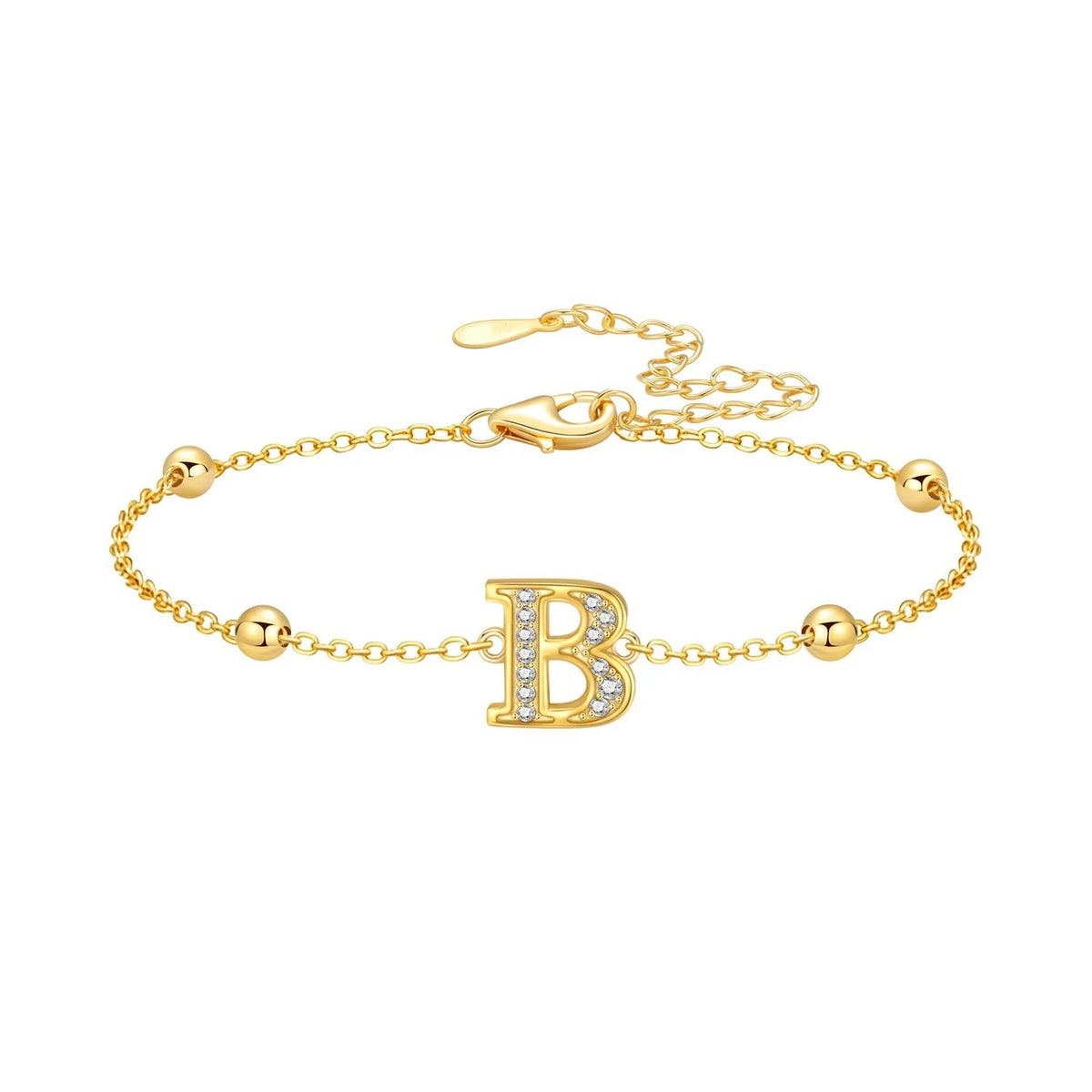 Crystal Initial Bead Chain Bracelet