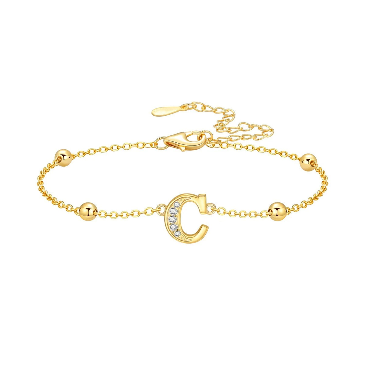 Crystal Initial Bead Chain Bracelet