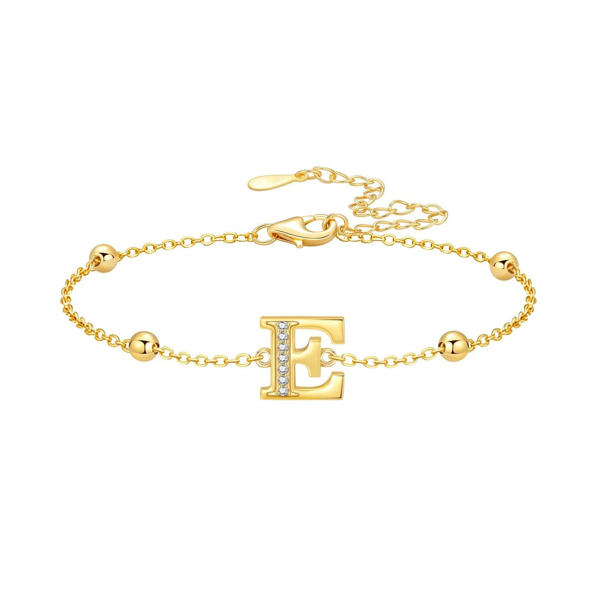 Crystal Initial Bead Chain Bracelet