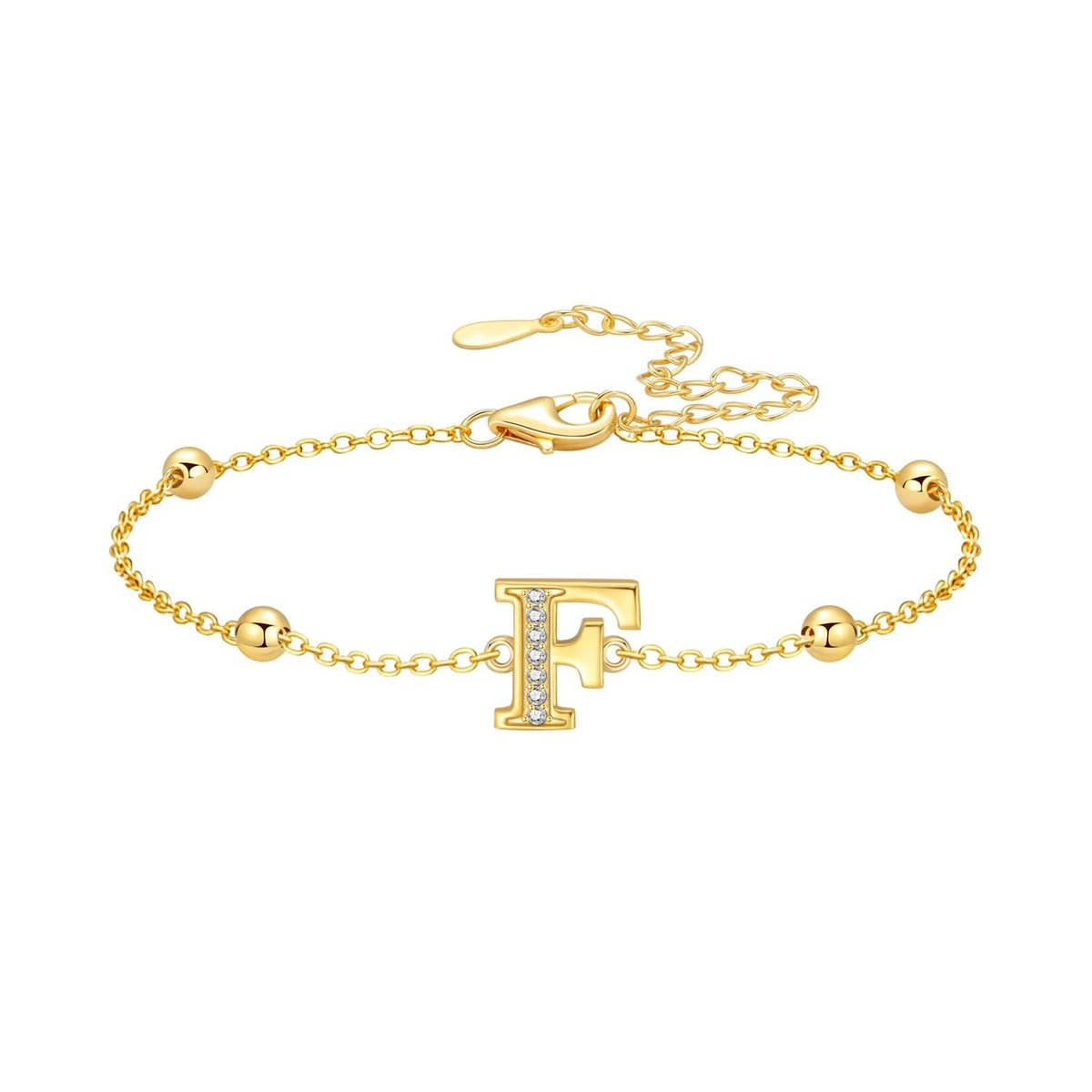 Crystal Initial Bead Chain Bracelet