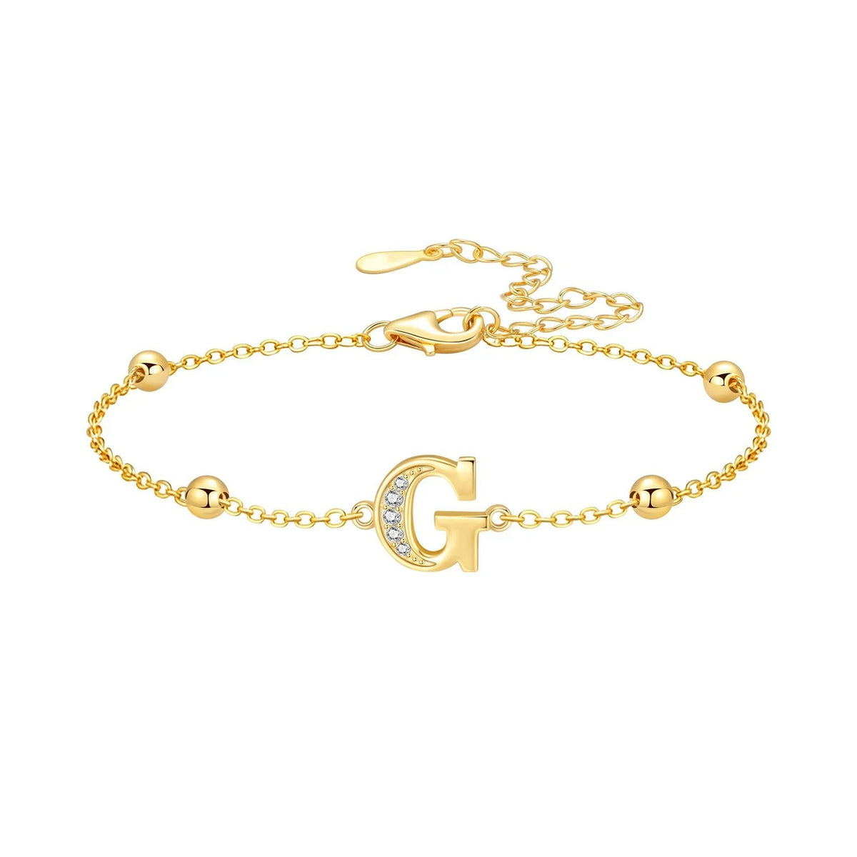 Crystal Initial Bead Chain Bracelet