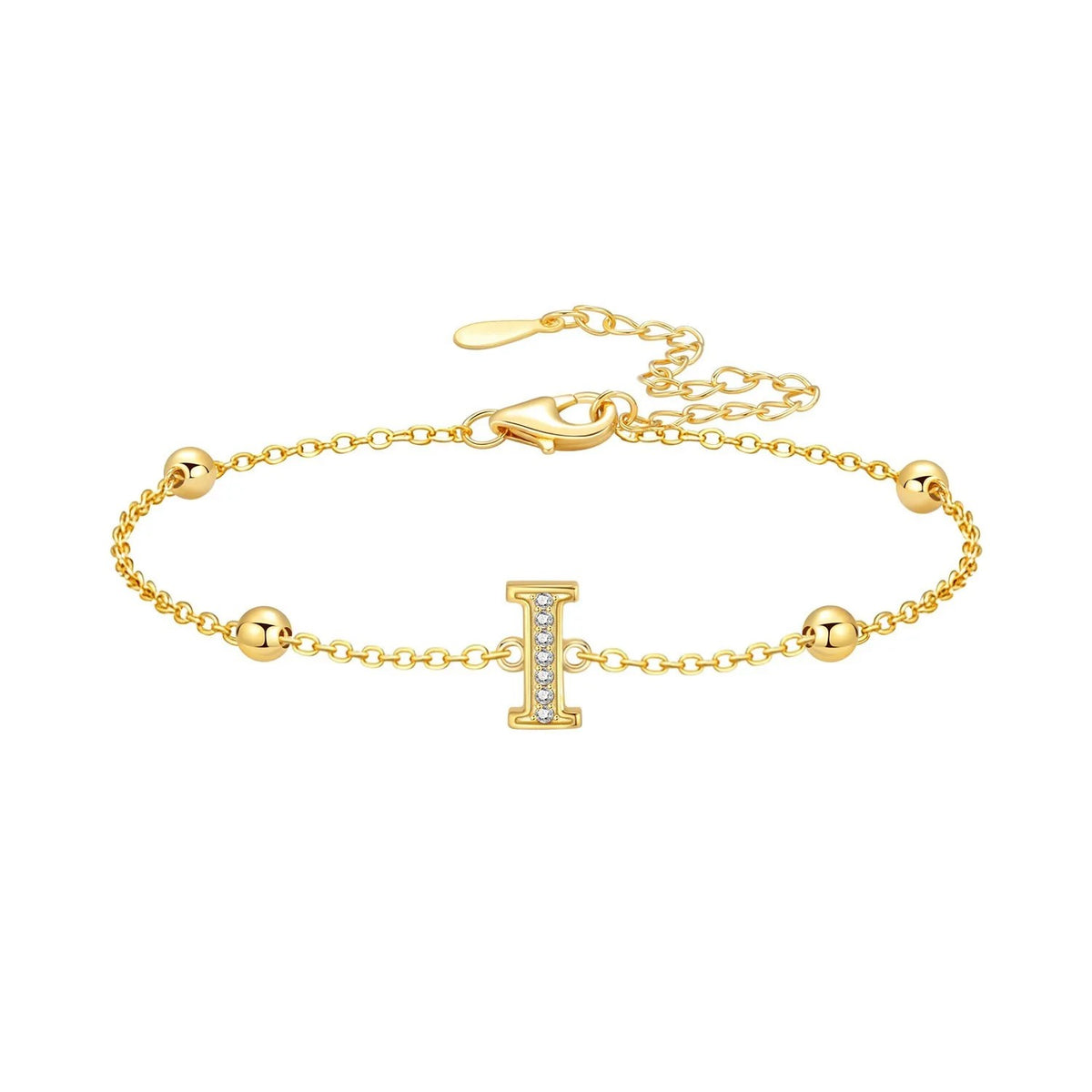 Crystal Initial Bead Chain Bracelet