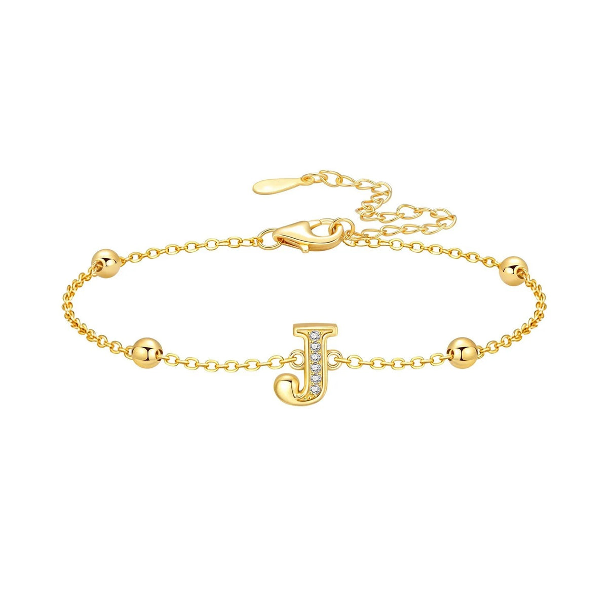 Crystal Initial Bead Chain Bracelet