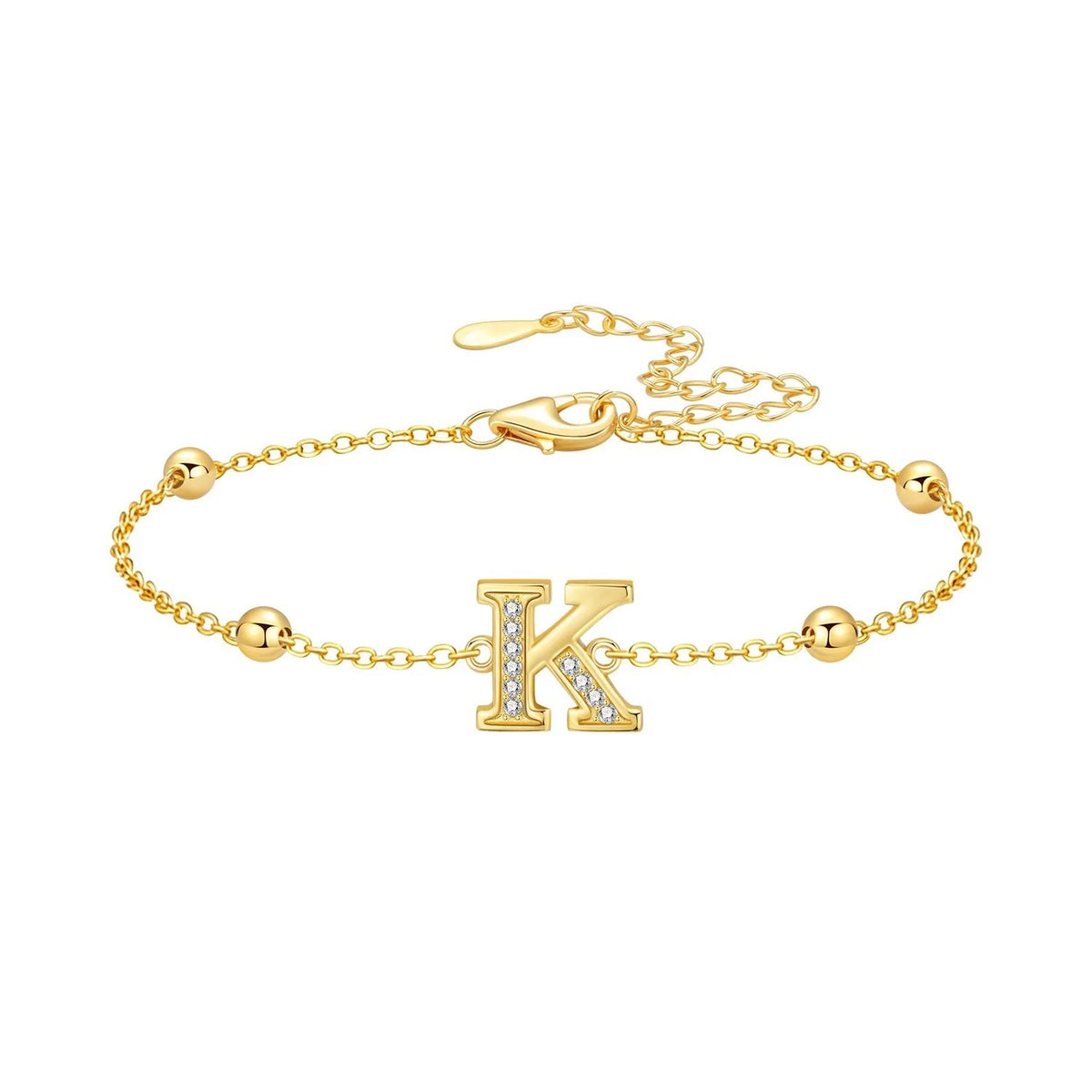 Crystal Initial Bead Chain Bracelet