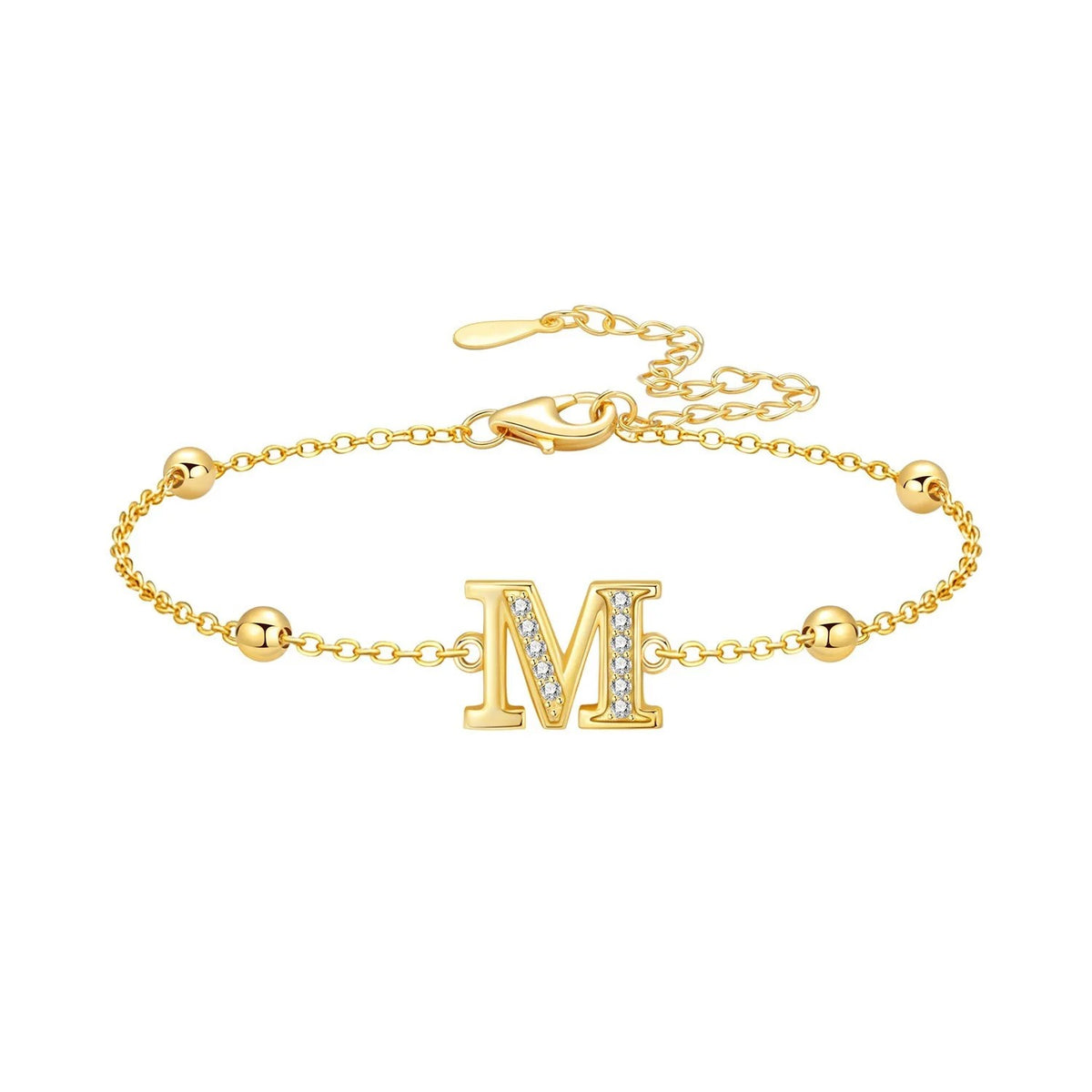Crystal Initial Bead Chain Bracelet