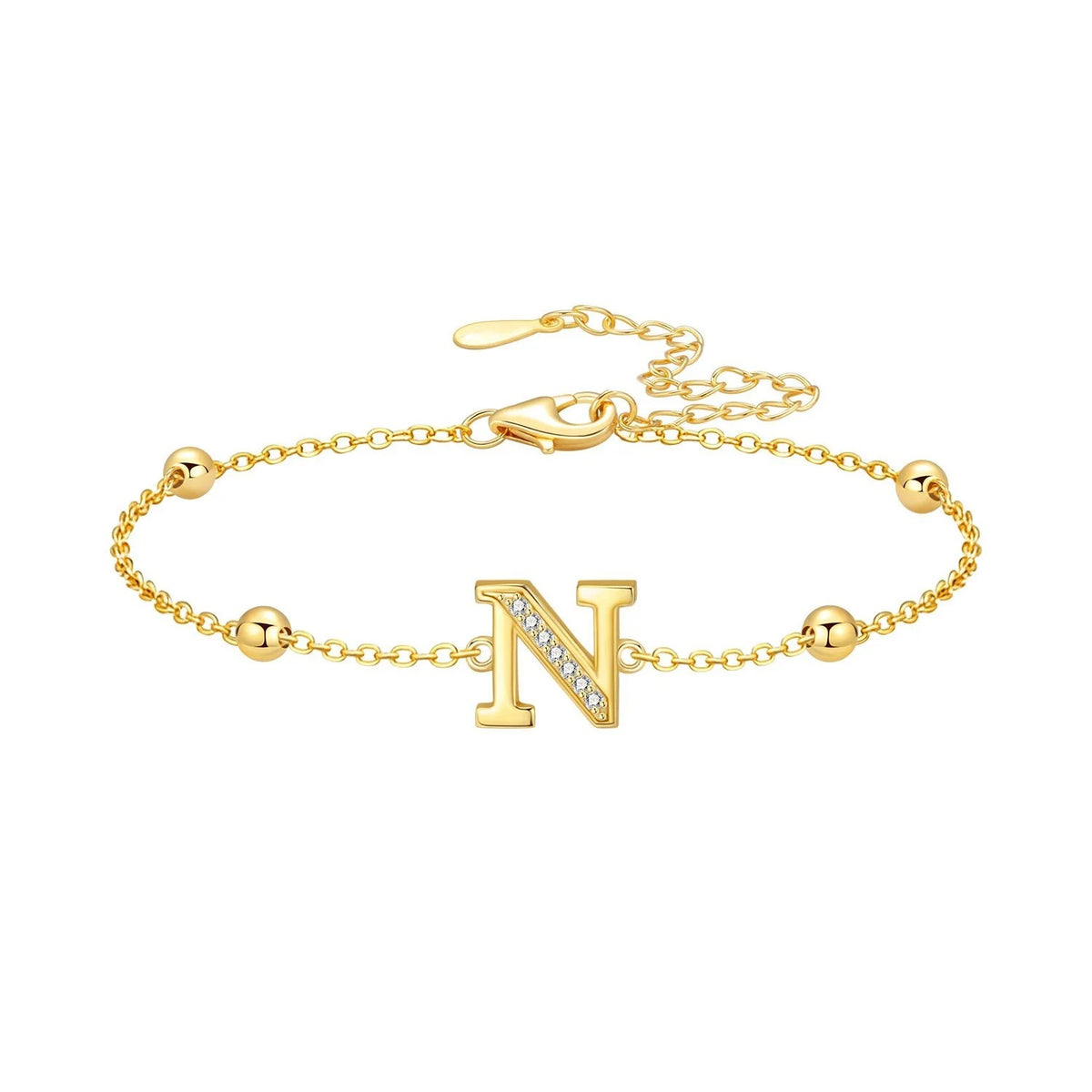 Crystal Initial Bead Chain Bracelet