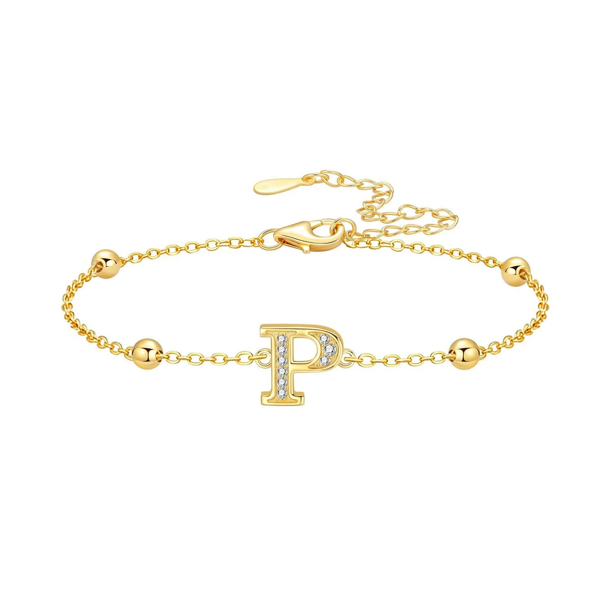 Crystal Initial Bead Chain Bracelet