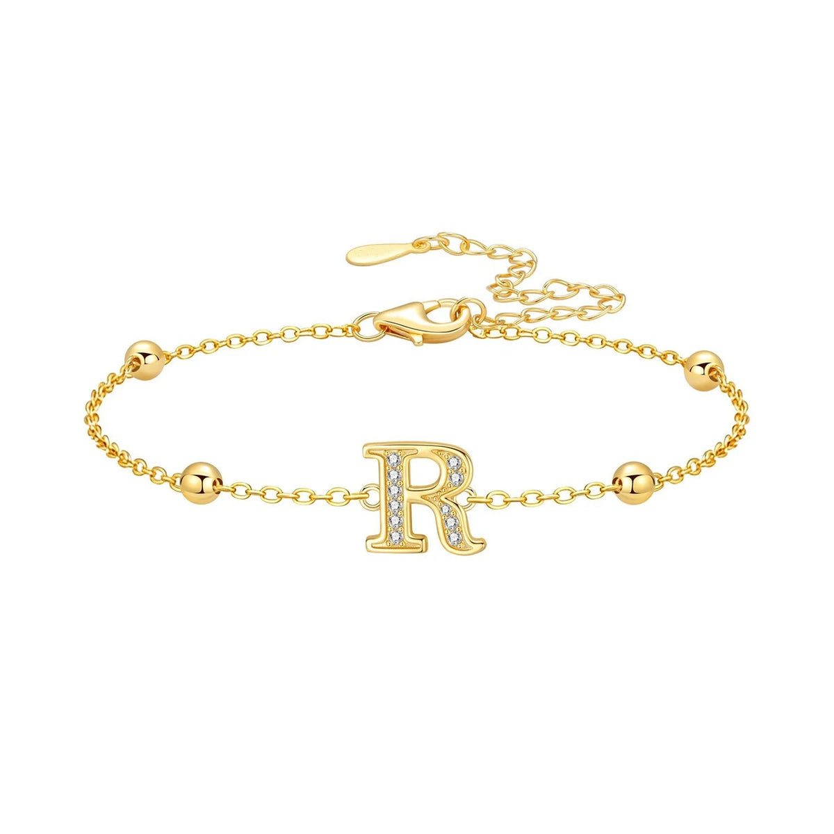Crystal Initial Bead Chain Bracelet