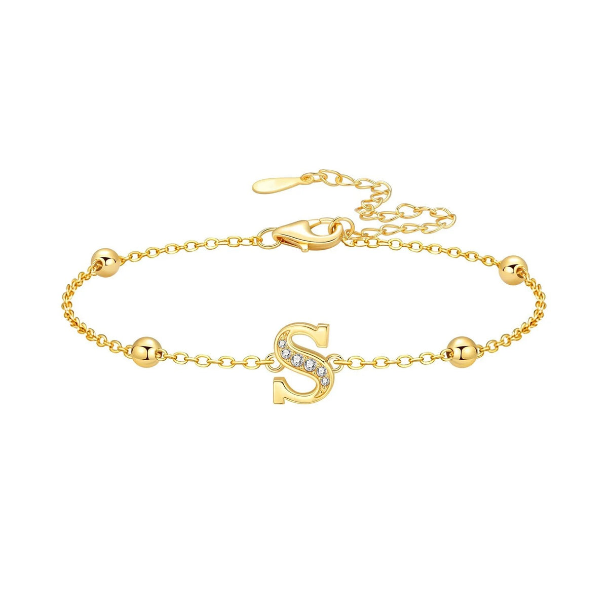 Crystal Initial Bead Chain Bracelet