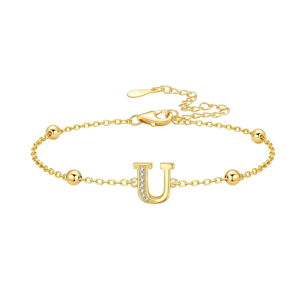 Crystal Initial Bead Chain Bracelet