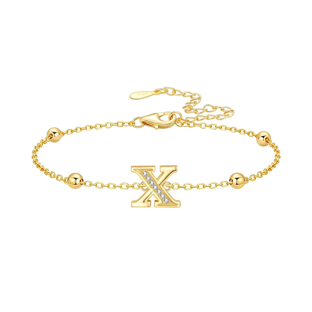 Crystal Initial Bead Chain Bracelet