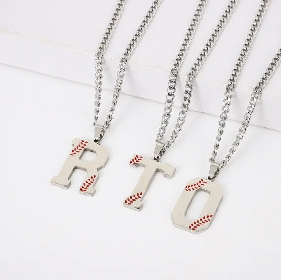 Baseball Stitch Initial Pendant