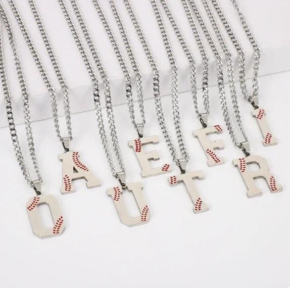 Baseball Stitch Initial Pendant
