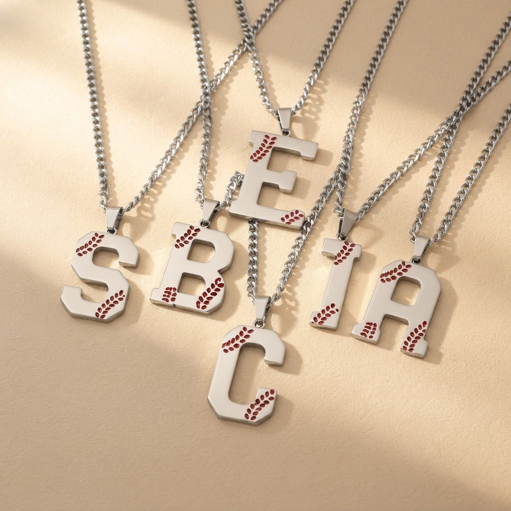 Baseball Stitch Initial Pendant