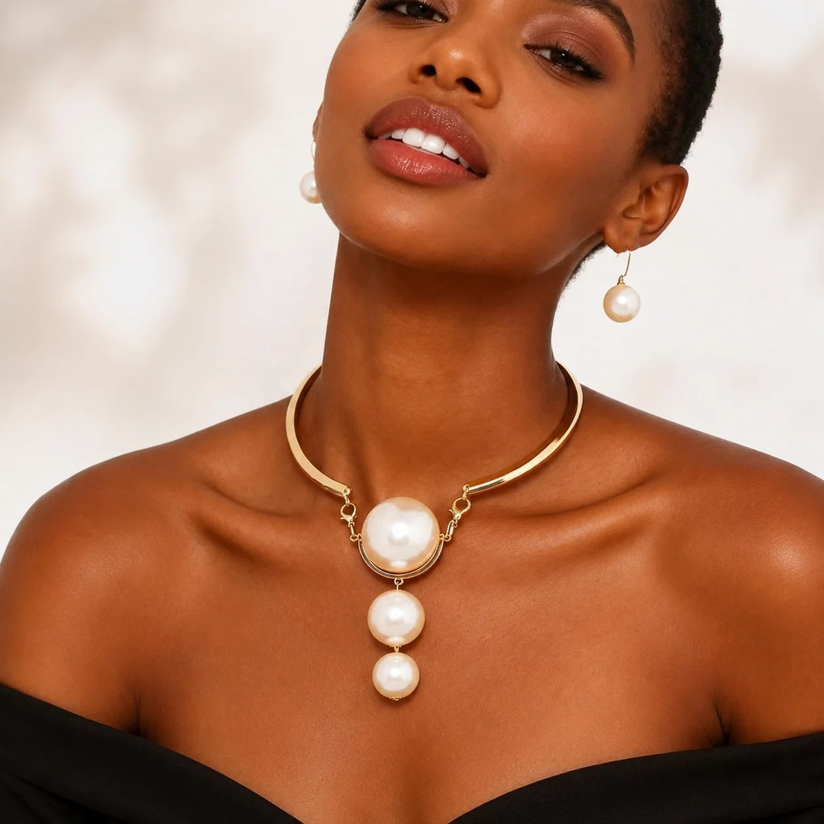 Cascading Pearl Collar Necklace & Earring Set