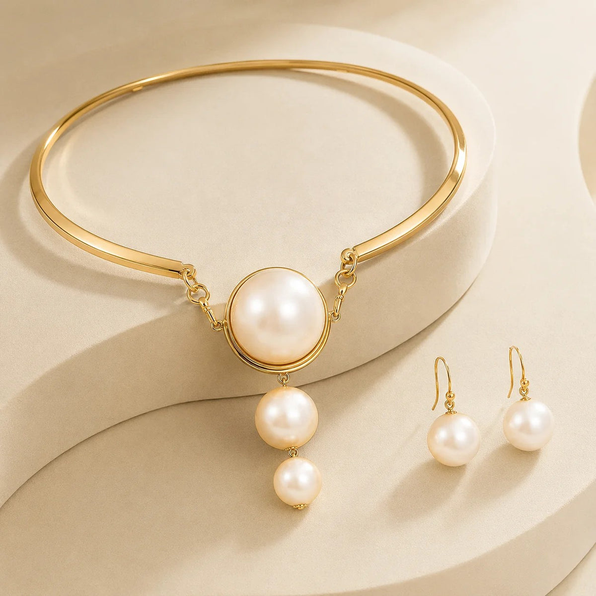 Cascading Pearl Collar Necklace & Earring Set