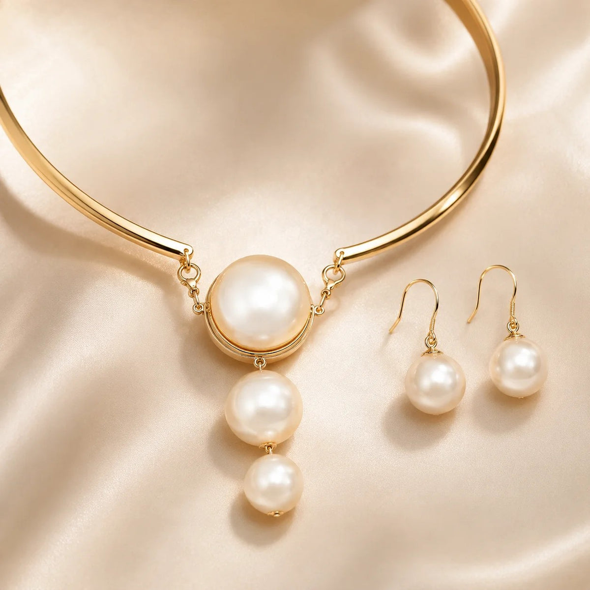Cascading Pearl Collar Necklace & Earring Set